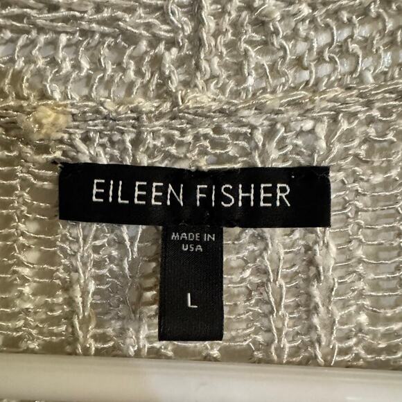 Eileen Fisher Silk Linen Blend Open Knit Women’s Cardigan Size Large Cream - Picture 5 of 6
